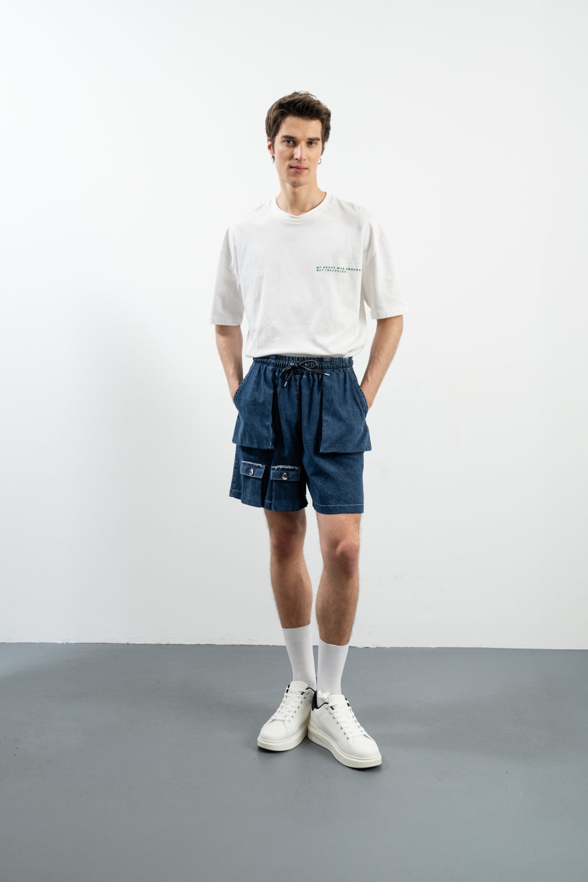 BELLY SHORTS - NAVY DENIM