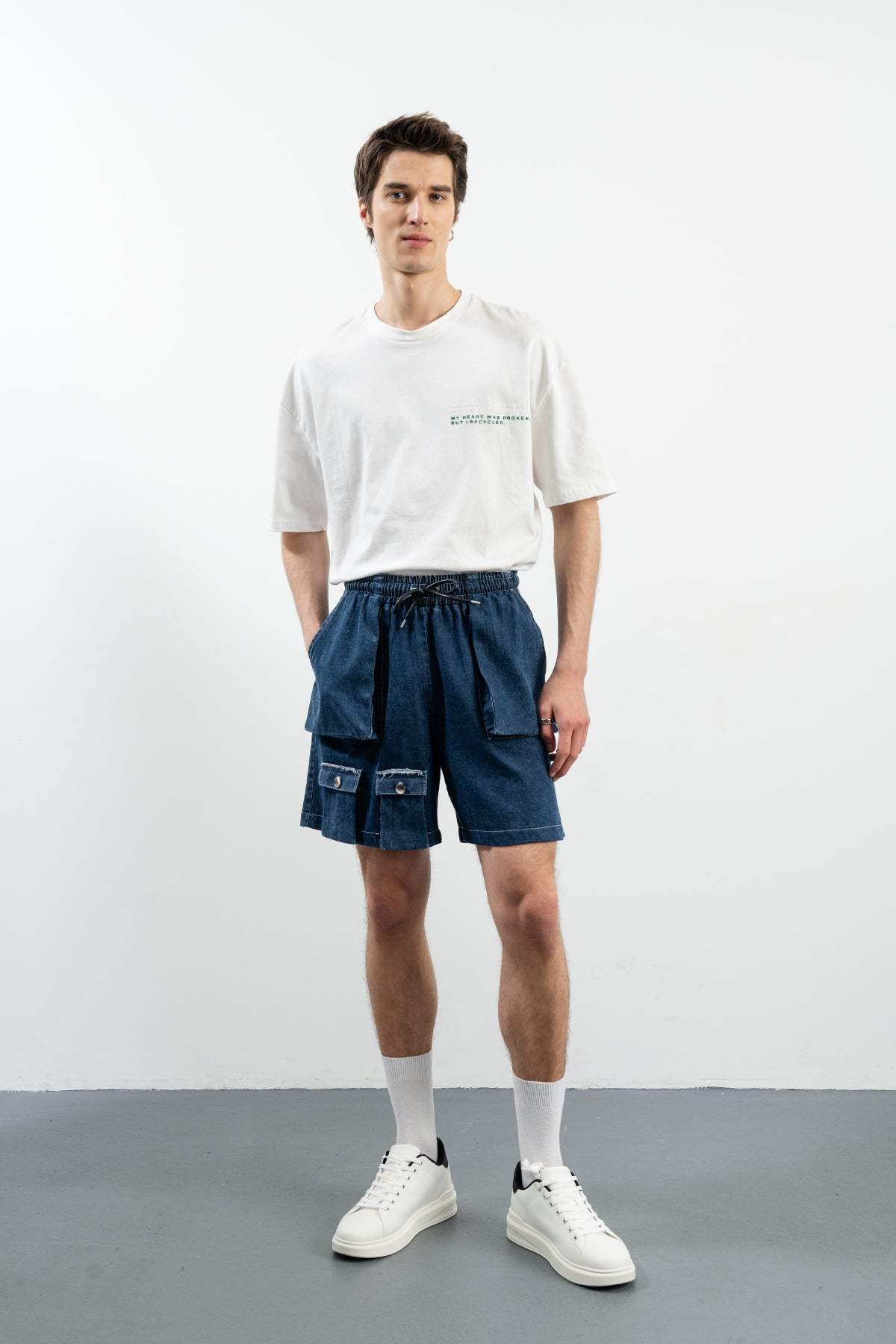 BELLY SHORTS - NAVY DENIM