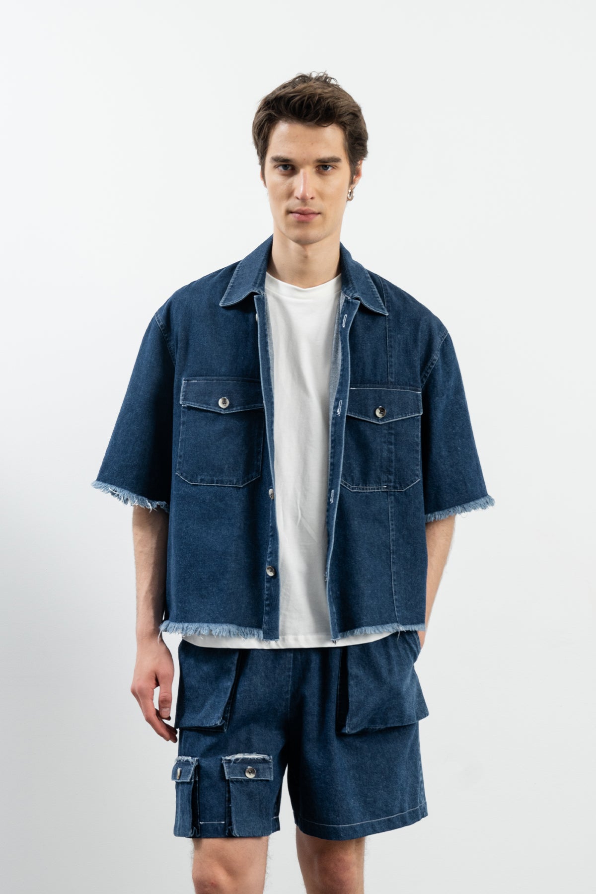 BELLY SHORTS - NAVY DENIM
