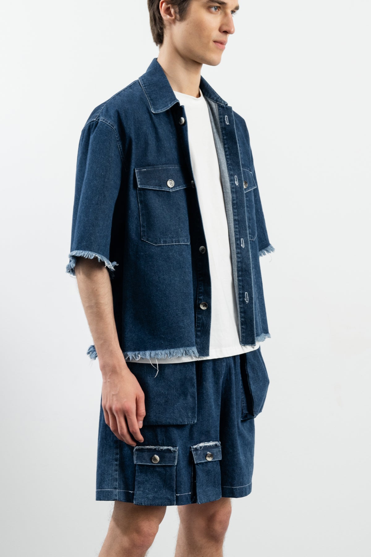 BELLY SHORTS - NAVY DENIM